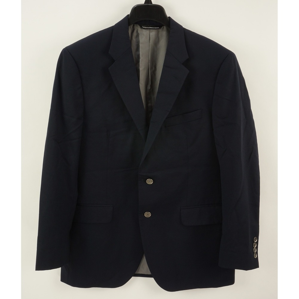 Coppley Black Label Bespoke Men's 42R Solid Navy Blue Twill‎ Wool Notch Blazer